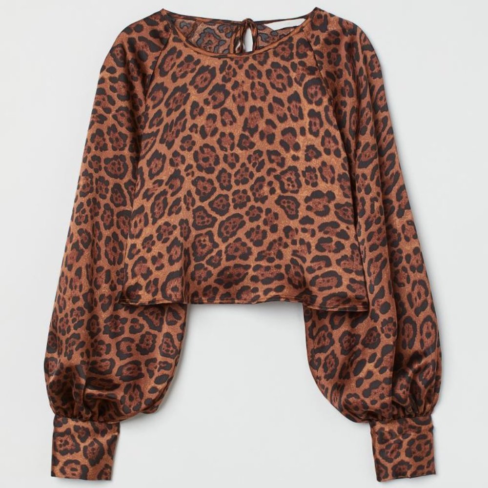 H&M Leopard Print Cropped Satin Top